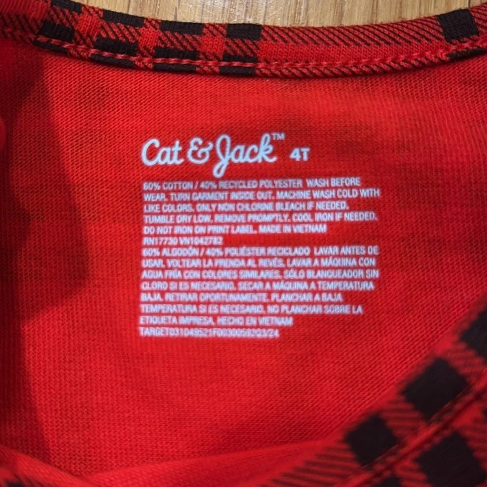 NWT Cat & Jack girls black/ red checkered long sleeve dress size 4T .